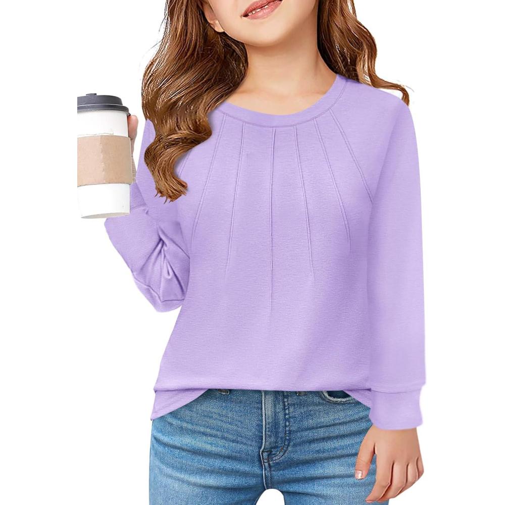 image:imageHaloumoning Girls Pleated Long Sleeve Shirts Fashion Dressy Tunic Tops Blouses 514 YearsPurple