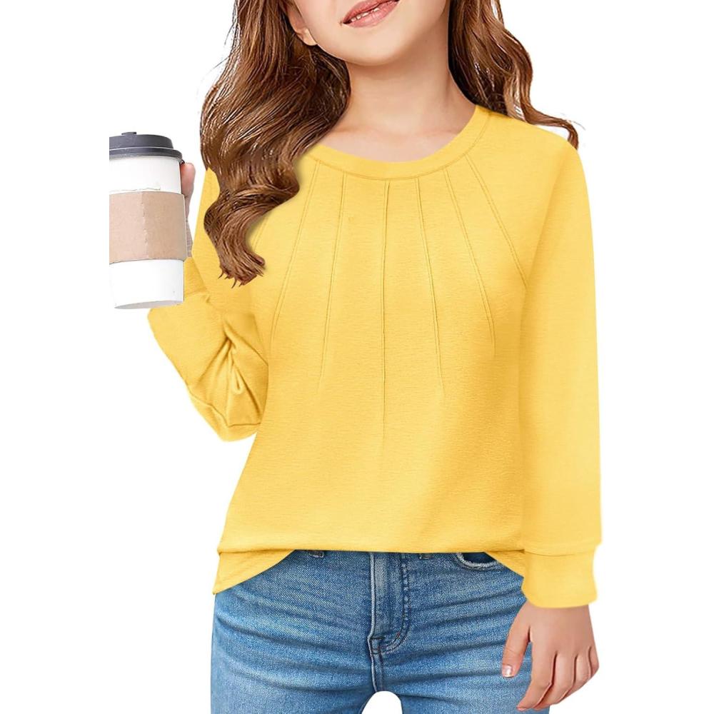 image:imageHaloumoning Girls Pleated Long Sleeve Shirts Fashion Dressy Tunic Tops Blouses 514 YearsYellow