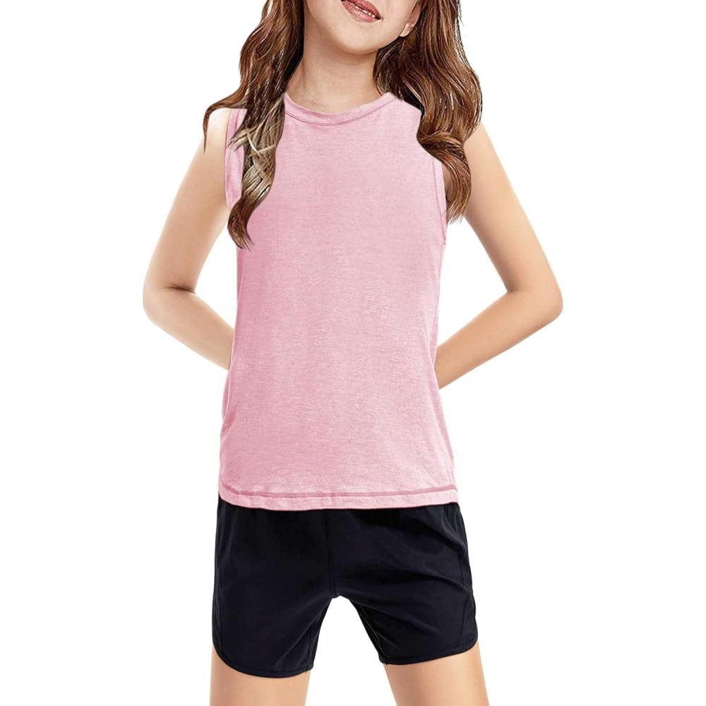 image:imageHaloumoning Girls Tank Tops Kids Sleeveless Athletic Lightweight Cute Summer Top Dancewear 514 YearsPink