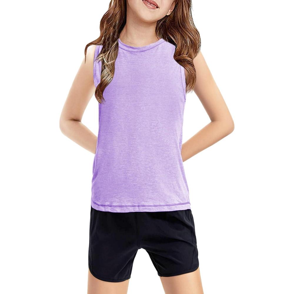 image:imageHaloumoning Girls Tank Tops Kids Sleeveless Athletic Lightweight Cute Summer Top Dancewear 514 YearsPurple