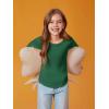 Haloumoning Girls Puff Long Sleeve Shirts Kids Casual Crewneck Soft Tunic Tops Blouse 5-14 Years(Dark Green)