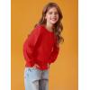 Haloumoning Girls Puff Long Sleeve Shirts Kids Casual Crewneck Soft Tunic Tops Blouse 5-14 Years(Dark Red)