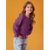 Haloumoning Girls Puff Long Sleeve Shirts Kids Casual Crewneck Soft Tunic Tops Blouse 5-14 Years(Deep Purple)