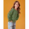 Haloumoning Girls Puff Long Sleeve Shirts Kids Casual Crewneck Soft Tunic Tops Blouse 5-14 Years(Green)