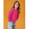 Haloumoning Girls Puff Long Sleeve Shirts Kids Casual Crewneck Soft Tunic Tops Blouse 5-14 Years(Hot Pink)