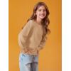 Haloumoning Girls Puff Long Sleeve Shirts Kids Casual Crewneck Soft Tunic Tops Blouse 5-14 Years(Khaki)