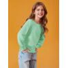 Haloumoning Girls Puff Long Sleeve Shirts Kids Casual Crewneck Soft Tunic Tops Blouse 5-14 Years(Light Green)
