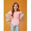 Haloumoning Girls Puff Long Sleeve Shirts Kids Casual Crewneck Soft Tunic Tops Blouse 5-14 Years(Light Pink)