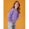 Haloumoning Girls Puff Long Sleeve Shirts Kids Casual Crewneck Soft Tunic Tops Blouse 5-14 Years(Purple)