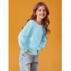 Haloumoning Girls Puff Long Sleeve Shirts Kids Casual Crewneck Soft Tunic Tops Blouse 5-14 Years(Sky Blue)