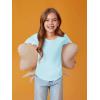 Haloumoning Girls Puff Long Sleeve Shirts Kids Casual Crewneck Soft Tunic Tops Blouse 5-14 Years(Sky Blue)