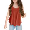 Girls Eyelet Flowy Tank Tops Cute Summer Spaghetti Strap Tops Kids Fashion Embroidery Sleeveless Shirts(Rust Red)