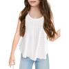 Girls Eyelet Flowy Tank Tops Cute Summer Spaghetti Strap Tops Kids Fashion Embroidery Sleeveless Shirts(White)