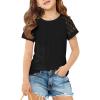 Girls Pleated T Shirts Kids Fashion Lace Sleeve Summer Tops Casual Crewneck Blouse 5-14 Years(Black)