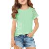 Girls Pleated T Shirts Kids Fashion Lace Sleeve Summer Tops Casual Crewneck Blouse 5-14 Years(Light Green)