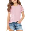 Girls Pleated T Shirts Kids Fashion Lace Sleeve Summer Tops Casual Crewneck Blouse 5-14 Years(Light Pink)