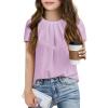 Girls Shirts Summer Short Sleeve Cute Tops Chiffon Pleated Blouses 5-14 Years(Purple)
