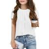 Girls Shirts Summer Short Sleeve Cute Tops Chiffon Pleated Blouses 5-14 Years(White)
