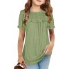 Haloumoning Girls Cute Short Sleeve Tunic Tops Casual Loose Ruffle T Shirts Kids Summer Soft Blouses Size 4-15 Years(A-grass Green)