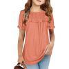 Haloumoning Girls Cute Short Sleeve Tunic Tops Casual Loose Ruffle T Shirts Kids Summer Soft Blouses Size 4-15 Years(A-orange)