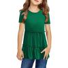 Haloumoning Girls Cute Short Sleeve Tunic Tops Casual Loose Ruffle T Shirts Kids Summer Soft Blouses Size 4-15 Years(B-green)