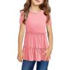 Haloumoning Girls Cute Short Sleeve Tunic Tops Casual Loose Ruffle T Shirts Kids Summer Soft Blouses Size 4-15 Years(B-pink)