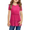 Haloumoning Girls Cute Short Sleeve Tunic Tops Casual Loose Ruffle T Shirts Kids Summer Soft Blouses Size 4-15 Years(B-watermelon Red)