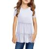 Haloumoning Girls Cute Short Sleeve Tunic Tops Casual Loose Ruffle T Shirts Kids Summer Soft Blouses Size 4-15 Years(B-white)
