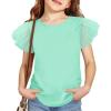 Haloumoning Girls Mesh Ruffle Sleeve Shirts Kids Cute Crewneck Tops Casual Summer Blouse 5-14 Years(Mint Green)