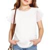 Haloumoning Girls Mesh Ruffle Sleeve Shirts Kids Cute Crewneck Tops Casual Summer Blouse 5-14 Years(White)
