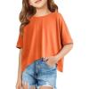 Haloumoning Girls Oversized Crop T Shirts Kids Summer Crewneck Batwing Half Sleeve Tops Tees 5-14 Years(Orange)