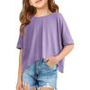 Haloumoning Girls Oversized Crop T Shirts Kids Summer Crewneck Batwing Half Sleeve Tops Tees 5-14 Years(Purple)