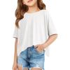 Haloumoning Girls Oversized Crop T Shirts Kids Summer Crewneck Batwing Half Sleeve Tops Tees 5-14 Years(White)