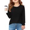 Haloumoning Girls Pleated Long Sleeve Shirts Fashion Dressy Tunic Tops Blouses 5-14 Years(Black)