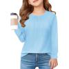 Haloumoning Girls Pleated Long Sleeve Shirts Fashion Dressy Tunic Tops Blouses 5-14 Years(Blue)