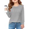 Haloumoning Girls Pleated Long Sleeve Shirts Fashion Dressy Tunic Tops Blouses 5-14 Years(Grey)