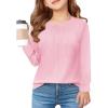 Haloumoning Girls Pleated Long Sleeve Shirts Fashion Dressy Tunic Tops Blouses 5-14 Years(Pink)
