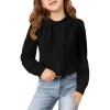 Haloumoning Girls Puff Long Sleeve Shirts Cute Casual Peter Pan Collar Blouse Ruffle Button Down Chiffon Tops 7-14 Years(Black)