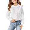 Haloumoning Girls Puff Long Sleeve Shirts Cute Casual Peter Pan Collar Blouse Ruffle Button Down Chiffon Tops 7-14 Years(White)