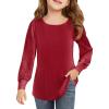 Haloumoning Girls Puff Long Sleeve Shirts Kids Casual Crewneck Soft Tunic Tops Blouse 5-14 Years(Burgundy)
