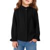 Haloumoning Girls Ruffle Long Sleeve Blouse Kids Button Down Uniform Dress Shirts 5-14 Years(Black)