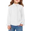 Haloumoning Girls Ruffle Long Sleeve Blouse Kids Button Down Uniform Dress Shirts 5-14 Years(White)