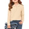 Haloumoning Girls School Uniform Long Sleeve Polo Shirt Kids Golf Pique Polo Shirts 5-14 Years(Beige)
