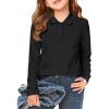 Haloumoning Girls School Uniform Long Sleeve Polo Shirt Kids Golf Pique Polo Shirts 5-14 Years(Black)