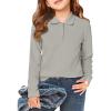 Haloumoning Girls School Uniform Long Sleeve Polo Shirt Kids Golf Pique Polo Shirts 5-14 Years(Grey)