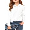 Haloumoning Girls School Uniform Long Sleeve Polo Shirt Kids Golf Pique Polo Shirts 5-14 Years(White)