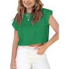 Haloumoning Girls Short Sleeve T-Shirts Crop Top Rolled Sleeve Round Neck Solid Loose Basic Tees for Summer(Green)