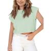 Haloumoning Girls Short Sleeve T-Shirts Crop Top Rolled Sleeve Round Neck Solid Loose Basic Tees for Summer(Light Green)