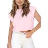 Haloumoning Girls Short Sleeve T-Shirts Crop Top Rolled Sleeve Round Neck Solid Loose Basic Tees for Summer(Light Pink)