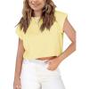 Haloumoning Girls Short Sleeve T-Shirts Crop Top Rolled Sleeve Round Neck Solid Loose Basic Tees for Summer(Light Yellow)